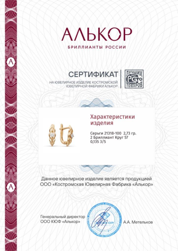 Серьги из золота 21318-100